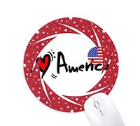 DIYthinker Me Encanta América Palabra Bandera Amor corazón ilustración Wheel Mouse Pad de Goma roja Redonda