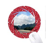 DIYthinker Montañas, Lagos de fotografia Wheel Mouse Pad de Goma roja Redonda