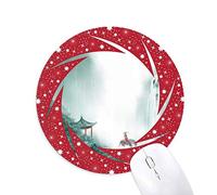 DIYthinker Mountain Rain mo Chino Acuarela Wheel Mouse Pad de Goma roja Redonda