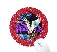 DIYthinker Mujer Mariposa Romance Luna arbol Wheel Mouse Pad de Goma roja Redonda