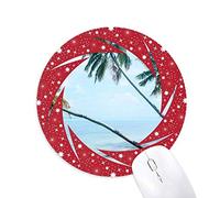 DIYthinker Ocean Beach Green Tree Foto Wheel Mouse Pad de Goma roja Redonda