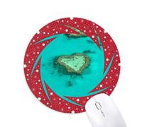 DIYthinker Ocean Heart Shape Island Nature Picture Wheel Mouse Pad de Goma roja Redonda
