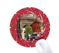 DIYthinker Old Car France Eiffel Tower Wheel Mouse Pad de Goma roja Redonda