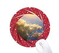 DIYthinker Orange Sunshine Azul Cielo Nubes Wheel Mouse Pad de Goma roja Redonda