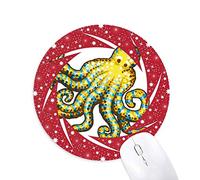 DIYthinker Patron de Dibujos Animados de Pulpo la Vida Marina Wheel Mouse Pad de Goma roja Redonda