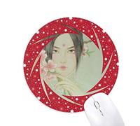 DIYthinker Peach Blossom Belleza Chino Acuarela Wheel Mouse Pad de Goma roja Redonda