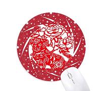 DIYthinker Perro de año Nuevo Chino de Corte de Papel Wheel Mouse Pad de Goma roja Redonda