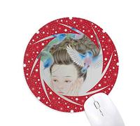 DIYthinker Pretty Girl Blue Bird la Pintura China Wheel Mouse Pad de Goma roja Redonda