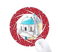 DIYthinker Pueblo de Imerovigli en Santorini, Grecia Wheel Mouse Pad de Goma roja Redonda