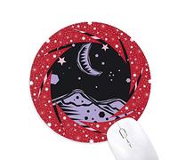 DIYthinker Purple Mountain Moon Star Element Grabado Wheel Mouse Pad de Goma roja Redonda