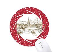 DIYthinker River Bridge Sketch Paisaje Country City Landmark ilustración Patron Wheel Mouse Pad de Goma roja Redonda