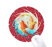 DIYthinker Rojo Koi Fishes Acuarela Japan Style Wheel Mouse Pad de Goma roja Redonda