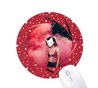 DIYthinker Rosa Niebla Mascara Chica Ciencias forestales paisajes Naturaleza Wheel Mouse Pad de Goma roja Redonda