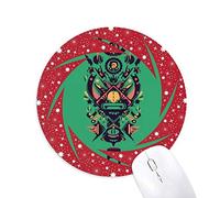 DIYthinker Scary Black Indian Esqueleto Humano Flamen Sacerdote Sacrificio Totem Tattoo ilustración Patron Wheel Mouse Pad de Goma roja Redonda