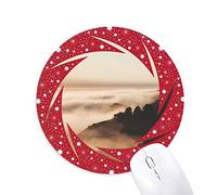 DIYthinker Sunrise Sunset Mountain Niebla Cielo Paisaje al Aire Libre Wheel Mouse Pad de Goma roja Redonda