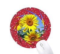 DIYthinker Sunshine Flores Girasoles Azul Cielo Wheel Mouse Pad de Goma roja Redonda