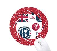 DIYthinker Union Jack I Love UK Corazon en Forma de país Wheel Mouse Pad de Goma roja Redonda