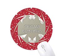 DIYthinker White Abstract Butterfly Patron de Origami Wheel Mouse Pad de Goma roja Redonda