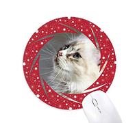 DIYthinker White Pet Cat Animal Perfil Linda Mirada Wheel Mouse Pad de Goma roja Redonda