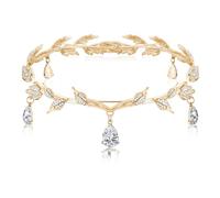Diyxisk Corona de Elfo Dorada Cristal - Tiara Elegante Boda y Cosplay