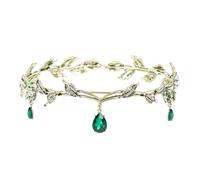 Diyxisk Tocado éLfico Retro, Bien Moda Elfo Corona, Princesa Cristal Women Tiara, Elegancia Corona de Cristal de Hoja, Adecuado para Cosplay, Bodas, Fiestas de Anime y Eventos de Carnaval (Verde)