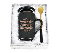 Diztoud Chef Regalos Taza de café, Coordinador de Caos Profesional, Regalos de Navidad para hombres, colegas, Oficina, Colega, Taza de mármol de cerámica de 400 ml con tapa, cuchara y caja de regalo