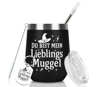 Diztoud Divertidos regalos de Harry con texto en alemán "Du bist mein Lieblingsmugggel, Weihnachtsgeschenke für Fanartikel, Freunde Männer, 350ml Doppelwandig Edelstahl Weinbecher mit Deckel und