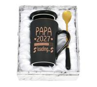 Diztoud Taza de café, regalo para el padre del padre, regalo para padre, regalo para papá, proclamar el embarazo, "Du wirst Papa 2027 Loading, taza de mármol de cerámica de 400 ml con tapa, cuchara y