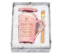 Diztoud Taza de regalo de jefe, mejor regalo de Navidad, regalos para jefa de cumpleaños, regalo de despedida para colegas, taza de mármol de cerámica de 400 ml con tapa, cuchara y caja de regalo