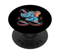 Dj Animal Elefante Girando Discos Sonriente PopSockets PopGrip Adhesivo
