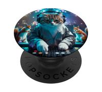 DJ Cat Party Squirrels Música Fun Retro Vibes PopSockets PopGrip Adhesivo