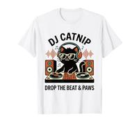 DJ Catnip Drop The Beat & Paws Funny Cat DJ Auriculares de Vinilo Camiseta