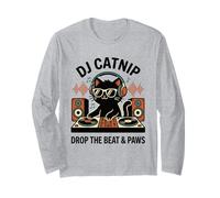 DJ Catnip Drop The Beat & Paws Funny Cat DJ Auriculares de Vinilo Manga Larga