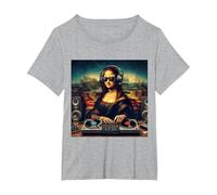DJ de Mona Lisa Camiseta, Mujer Tallas Grandes, Gris Jaspeado, 3XL Grande