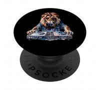 DJ Lion DJ Dance Party Music Tocadiscos Disco Jockey Animal PopSockets PopGrip Adhesivo