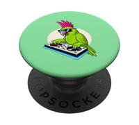 DJ Parrot Retro 80s Music Vinyl Tocadiscos PopSockets PopGrip Adhesivo