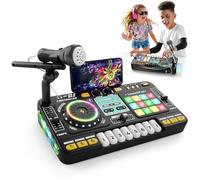 DJ Pult Kids - Mesa de mezclas multifuncional para DJ con micrófono, 100 efectos de sonido, batería interactiva, juguete de aprendizaje de música interactivo con efectos de luz para niños de 3 a 12