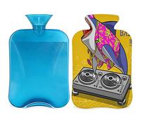 Dj Shark Botella de agua caliente de dibujos animados con funda esponjosa, bolsa de agua caliente de gran capacidad de 2 litros, bolsa de agua con botella de tiburón para noches acogedoras, alivio