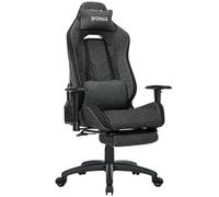 DJ·Wang Silla de escritorio ergonómica para videojuegos con reposapiés, reclinable 135°, con reposabrazos, cojín lumbar, piel sintética, soporta hasta 120 kg (gris oscuro)