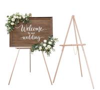 DJAR Caballete de madera de 63 pulgadas para cartel, altura ajustable de doble uso, caballete de exhibición de suelo de madera para boda, tablero de bienvenida, póster, imagen, foto, oro rosa