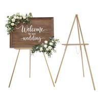 DJAR Caballete de madera de 63 pulgadas para cartel, altura ajustable, doble uso, caballete de exhibición de suelo para boda, tablero de bienvenida, dorado