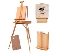 DJAR Caballete Francés con Correa para el Hombro, Caballete de Estudio Ajustable de Madera de Haya con Cajón, Paleta Integrada, Soporta Lienzos hasta 86 cm, Natural