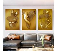 DJBCNQCD 3 PCS Love Heart 3D Effect Wall Art, Abstract Metal Figure Statue Sculpture Couple Hanging Painting con Marco de Madera, Modern Wall Art For Home Decor(A,20 * 30cm)