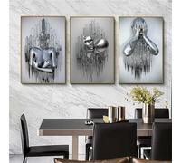 DJBCNQCD 3pcs Love Heart 3D Effect Wall Art, Abstract Canvas Metal Wire Sculpture Figure Couple Hanging Painting, Hd Printing Canvas Painting Core, Home Wall Decor(Grey,20 * 30cm)