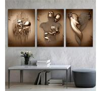 DJBCNQCD 3pcs Love Heart 3D Effect Wall Art, Abstract Canvas Metal Wire Sculpture Figure Couple Hanging Painting, Hd Printing Canvas Painting Core, Home Wall Decor(Copper,20 * 30cm)