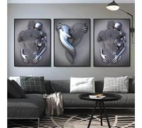 DJBCNQCD Gray Abstract Steel Wire Metal Figure Statue Sculpture Couple Hanging Painting, Love Heart 3D Effect Wall Art, Inkjet Canvas Painting Core,Modern Wall Art For Home Decor(50 * 70cm)
