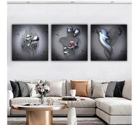 DJBCNQCD Love Heart 3D Effect Wall Art, 3Pcs Pintura Abstracta de la Lona de la Escultura de la Figura del Metal, Carteles románticos Modernos de la Pared(Gray,20 * 20CM)