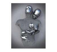 DJBCNQCD Love Heart 3D Effect Wall Art, Gray Abstract Steel Wire Metal Figure Statue Sculpture Couple Hanging Painting, Inkjet Canvas Painting Core(A5,40 * 50cm)