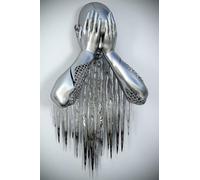 DJBCNQCD Love Heart 3D Effect Wall Art, Gray Abstract Steel Wire Metal Figure Statue Sculpture Couple Hanging Painting, Inkjet Canvas Painting Core(A3,40 * 50cm)