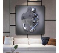 DJBCNQCD Love Heart 3D Effect Wall Art, Gray Abstract Steel Wire Metal Figure Statue Sculpture Couple Hanging Painting, Inkjet Canvas Painting Core(A2,50 * 70cm)